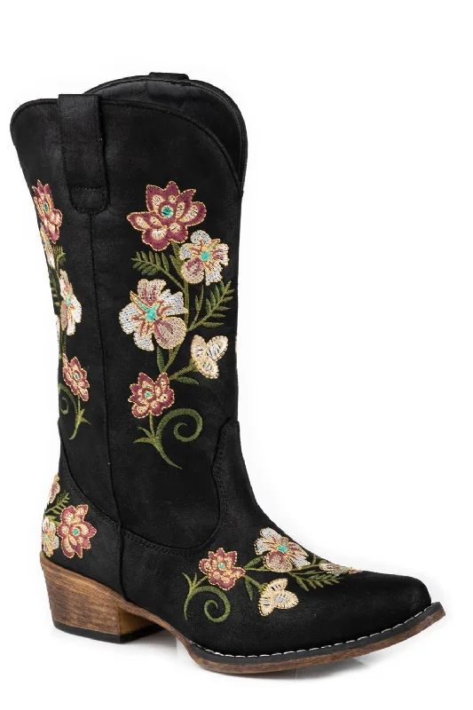 Sporty Casual Sneakers Roper Womens Riley Floral Black Faux Leather Cowboy Boots