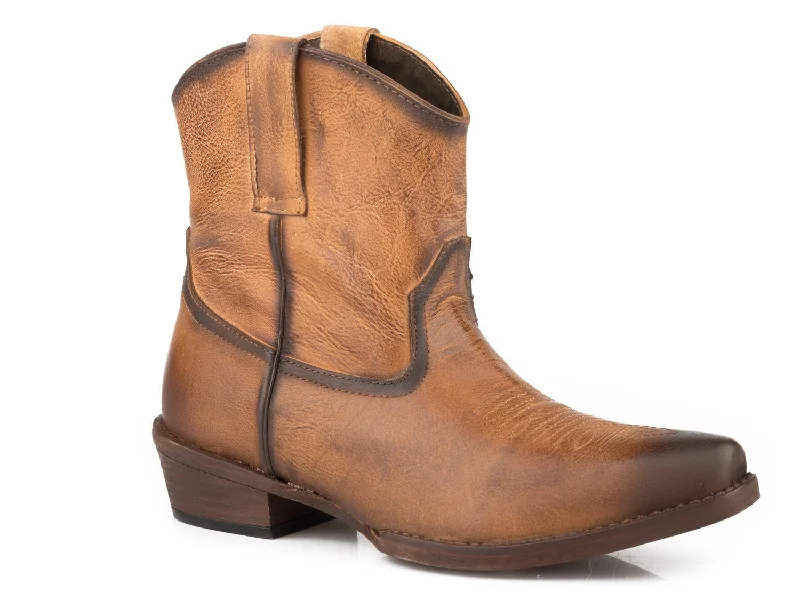 Formal Sports Shoes Roper Womens Tan Leather Dusty Burnished Cowboy Boots