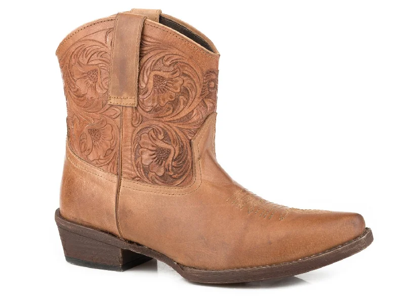 Best Work Boots Roper Womens Tan Leather Dusty Tooled Snip Toe Cowboy Boots