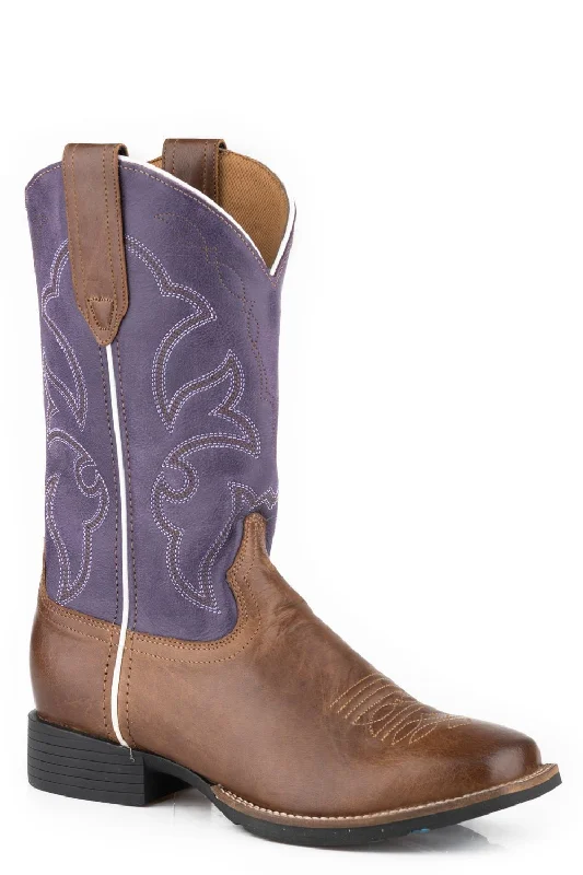 Slip-On Winter Shoes Roper Womens Tan/Purple Leather Monterey Cowboy Boots