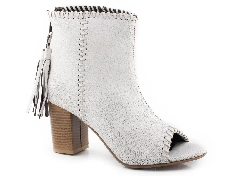 Cozy Winter Boots Roper Womens White Leather Betsy Open Toe Ankle Boots