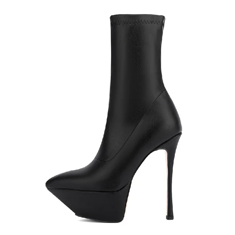 Eco-Friendly Sneakers Sculpted Platform Pointed Toe Faux Leather Stiletto Sock Boots - Black Eco-Friendly Sneakers Sculpted Platform Pointed Toe Faux Leather Stiletto Sock Boots - Black