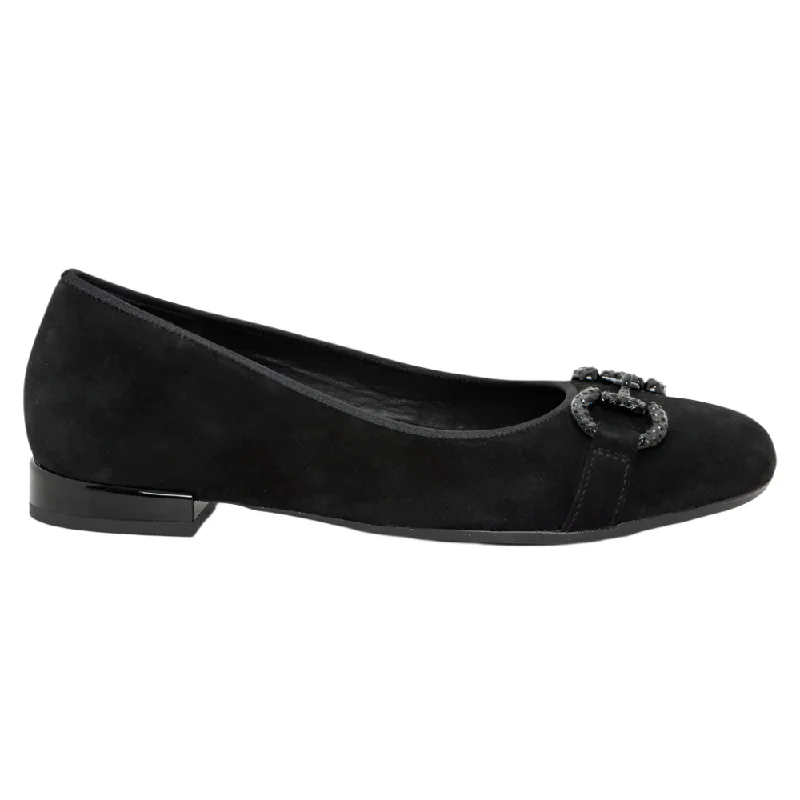 Casual Walking Boots Ara Women's Serenity Chain Ballet Flat Black Suede