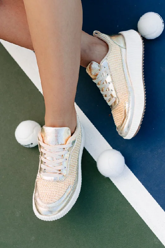 Cozy Indoor Slippers Shine Seeker Woven Metallic Platform Sneakers (Gold)