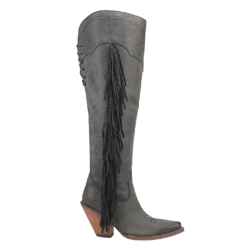 Stylish Work Shoes Sky High Fringe Embroidery Pointed Toe Cowboy Boots