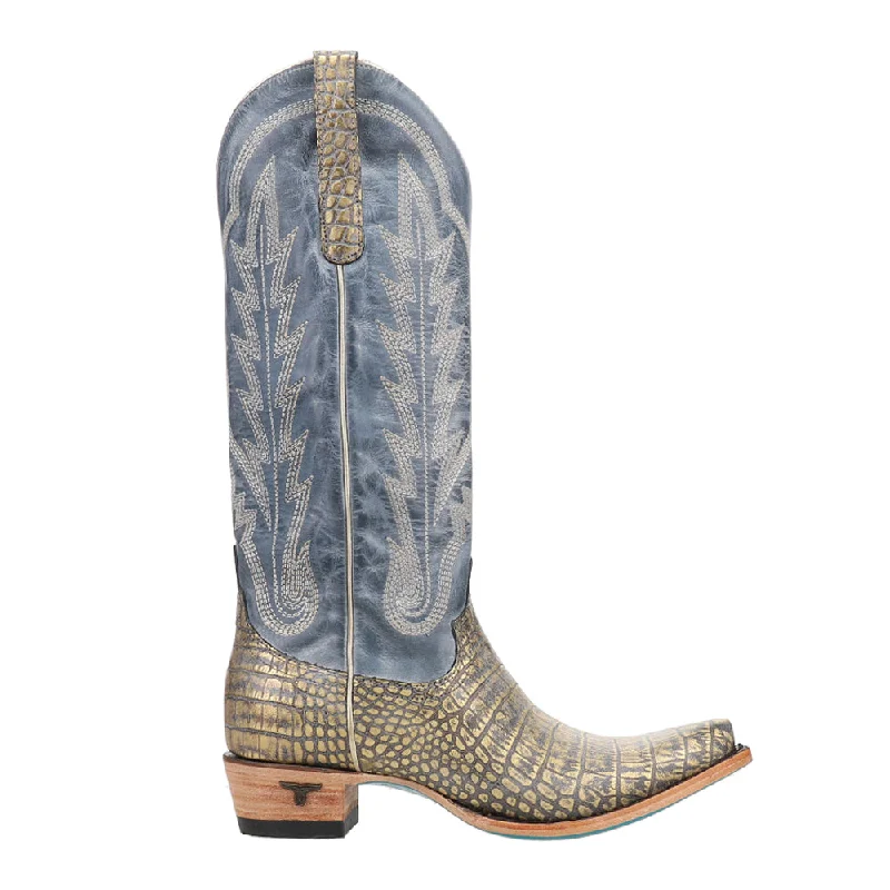 Fashionable Work Boots Skylight Metallic Embroidered Embossed Croc Caiman Snip Toe Cowboy Boots