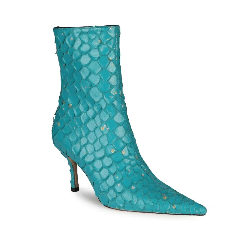 Slip-On Sneakers Collection Sparkly Diamante Effect Mermaid Scale Pointed Heeled Ankle Boots - Teal Slip-On Sneakers Collection Sparkly Diamante Effect Mermaid Scale Pointed Heeled Ankle Boots - Teal