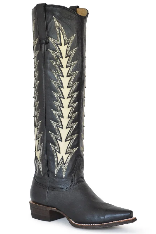 Designer Work Shoes Stetson Womens Johnnie Black Leather Cowboy Boots