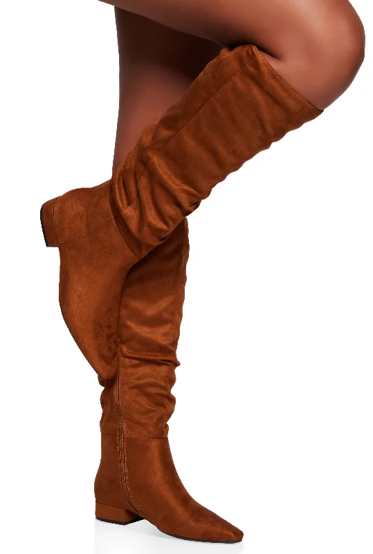 Sporty Running Shoes Ruched Pointed Toe Tall Boots