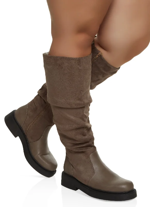 Stylish Casual Footwear Round Toe Ruched Wide Calf Boots