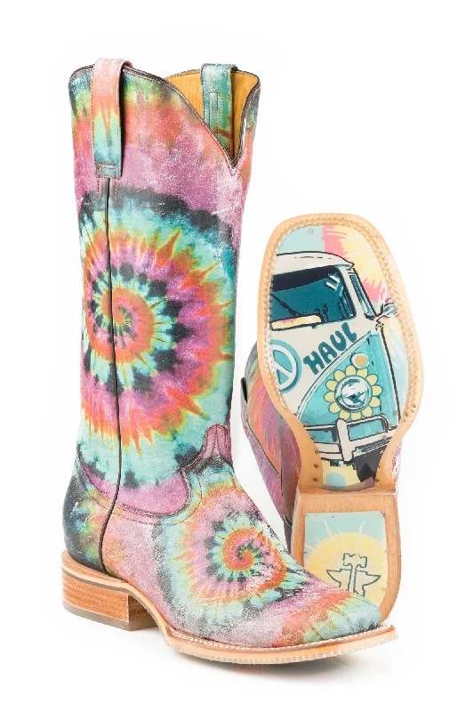 Comfortable Lace-Up Boots Tin Haul Womens Multi-Color Leather Groovy Tie Dye Camper Cowboy Boots Comfortable Lace-Up Boots Tin Haul Womens Multi-Color Leather Groovy Tie Dye Camper Cowboy Boots