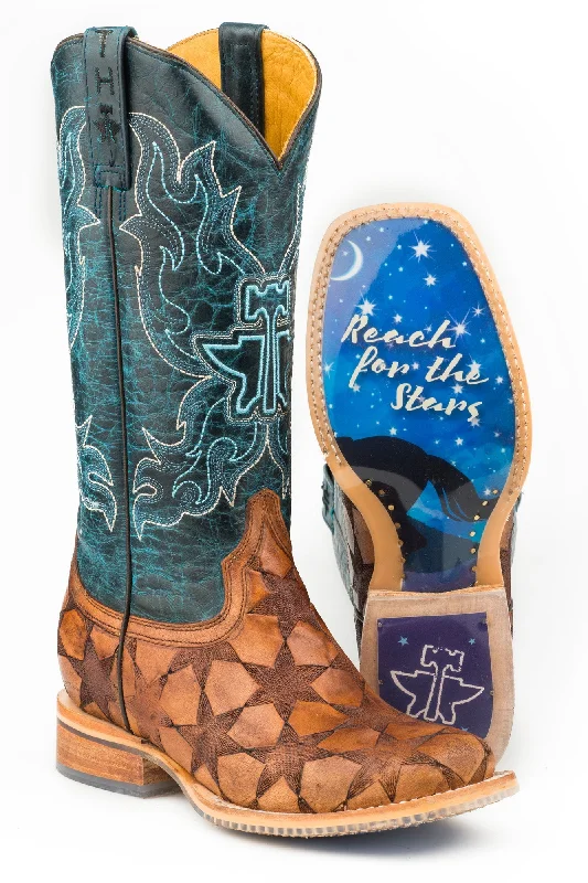 Designer Hiking Boots Tin Haul Womens Brown/Blue Leather Wish Upon A Star Cowboy Boots Designer Hiking Boots Tin Haul Womens Brown/Blue Leather Wish Upon A Star Cowboy Boots
