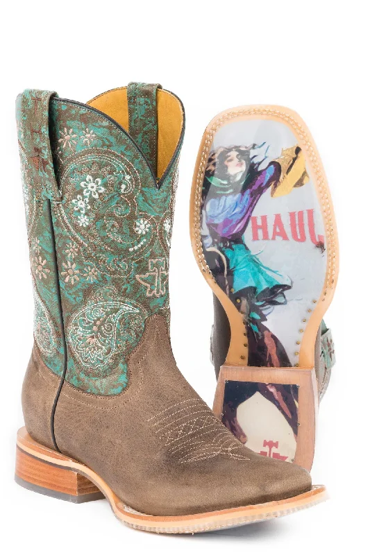 Formal Hiking Footwear Tin Haul Womens Brown/Tq Leather Ban-Dan-Uh Cowboy Boots