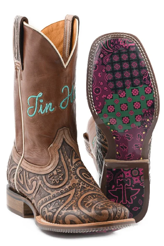 Sporty Snow Boots Tin Haul Womens Paisley Queen Multi-Color Leather Cowboy Boots