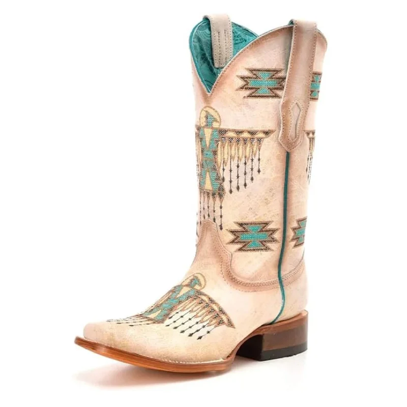 Cozy Indoor Slippers Corral Women's Cream & Turquoise Embroidered Boots