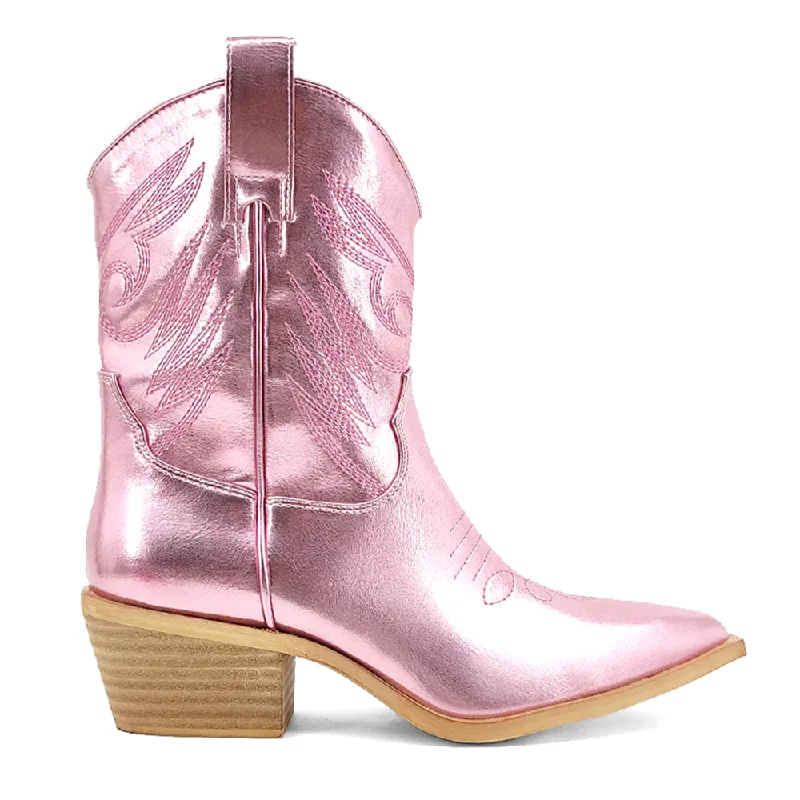 Fashionable Work Boots Zahara Embroidered Metallic Pointed Toe Cowboy Boots